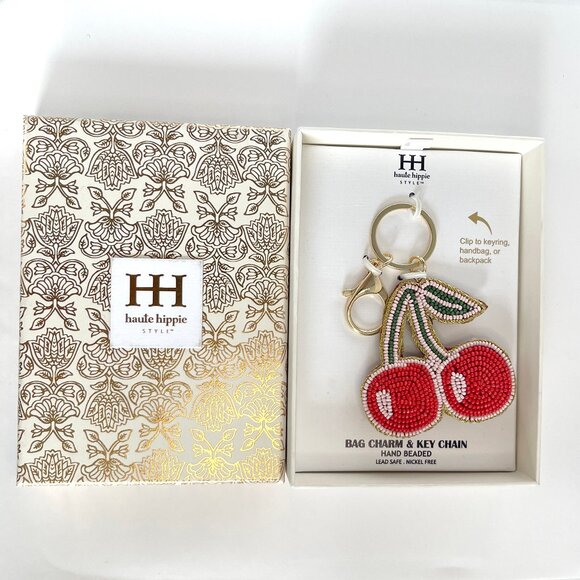 Beaded Cherries Bag Charm with Keyring *NEW IN BOX* - Picture 4 of 5